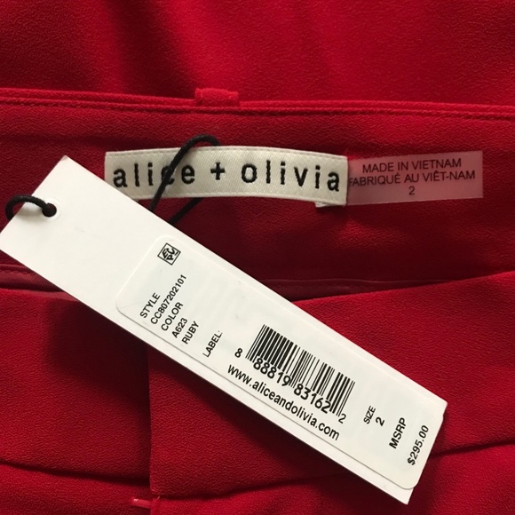 NWT Alice+Olivia High Waist Red Wide Leg Eric pant - Picture 8 of 8